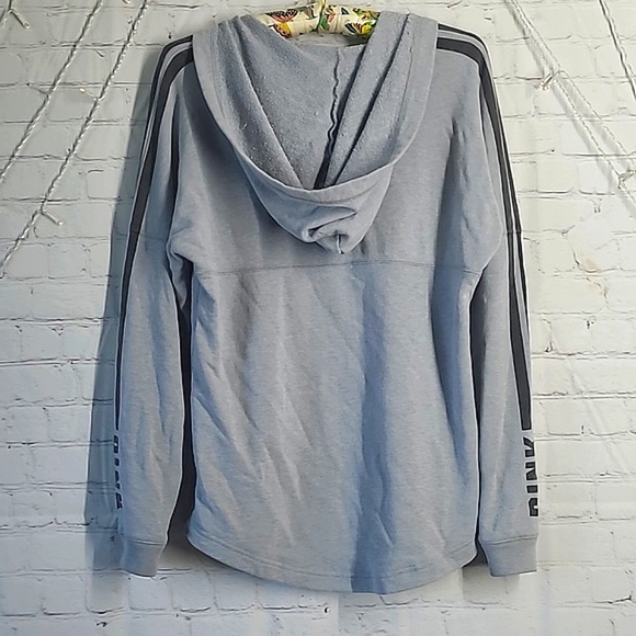 2014 Victoria's Secret PINK Logo Long Sleeve Gray Oversized Hooded Tee Womens XS - Picture 2 of 16